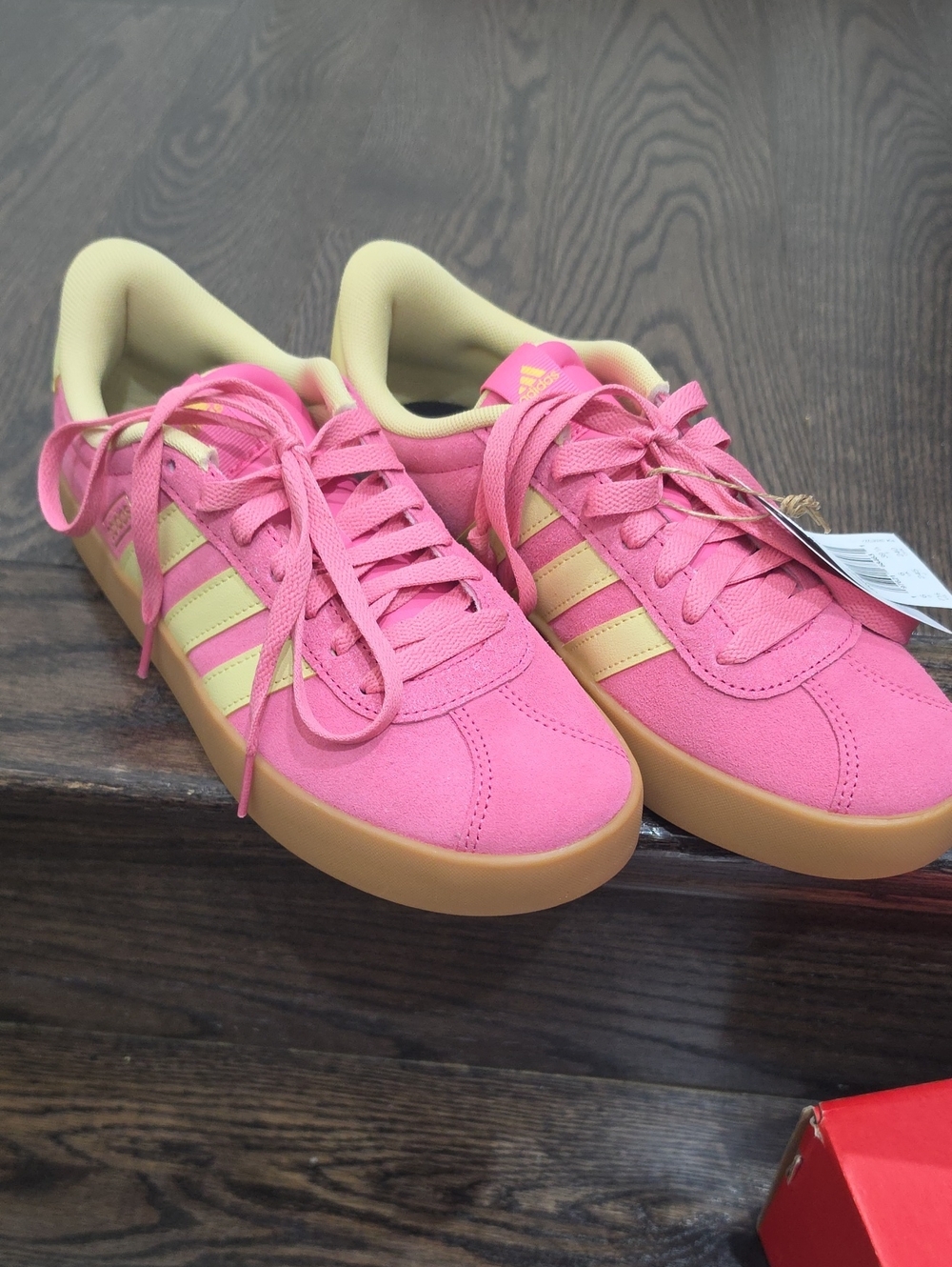 adidas Women’s Pink Suede Sneakers with Yellow Stripes Size 7.5